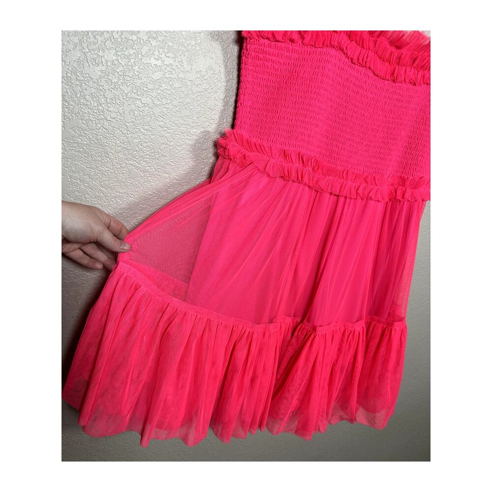 Pink Mini Dress with Ruffled Tulle Skirt - Picture 3 of 6
